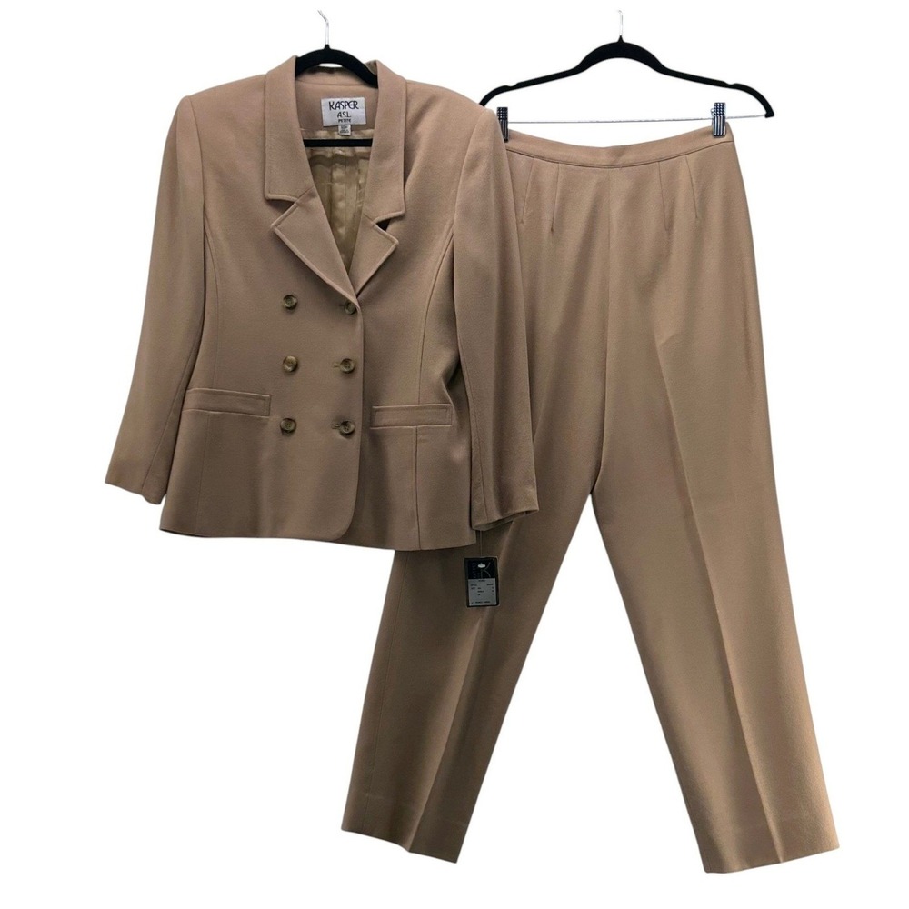 Kasper ASL Wool Blazer Pants Suit Tan 10P